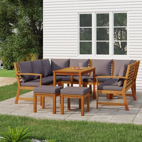 vidaXL 9-tlg. Garten-Essgruppe mit Kissen Massivholz Akazie, 3154977