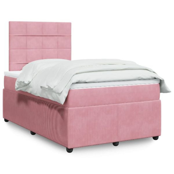 vidaXL Boxspringbett mit Matratze Rosa 120x190 cm Samt, 3294591