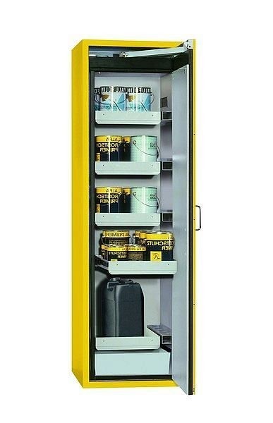 asecos Sicherheitsschrank S-CLASSIC-90, S90.196.060.WDASR in sicherheitsgelb RAL 1004 mit 4x Auszugswanne Standard (Stahlblech), 30230-002-33465