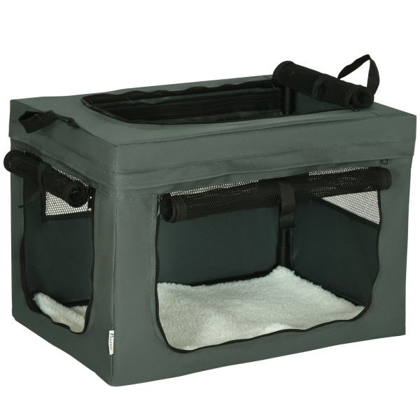PawHut Hundetasche Hundebox mit Meshfenster, Katzentransportbox mit Kissen, Grau, D00-152V01GY