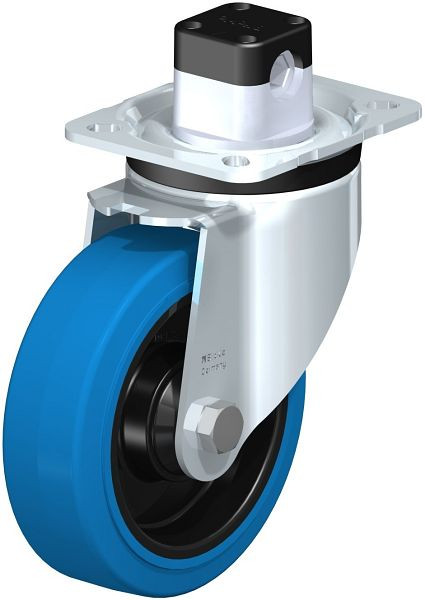 Blickle LK-POEV 125K-1-CS11-SB Stahlblech-Lenkrolle, schwere Ausführung, mit Anschraubplatte & Zentralfeststeller, Elastik-Vollgummi, Blau, 851108