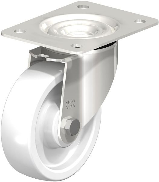 Blickle LKX-SPO 125G-3 Edelstahl-Schwerlast-Lenkrolle mit Anschraubplatte, Polyamid, Weiß, 754911