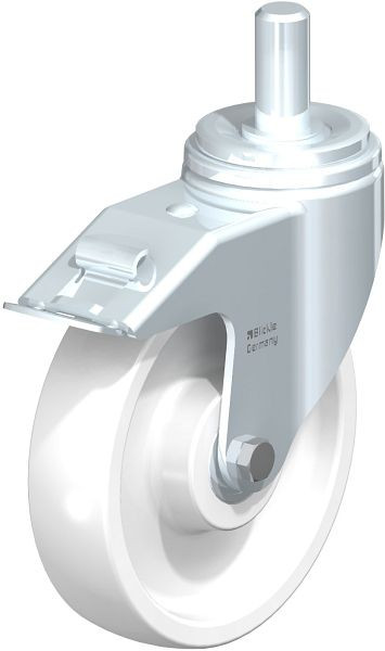 Blickle LHZ-SPO 201K-FI Stahlblech-Lenkrolle, Schwerlast-Ausführung, mit Zapfen & Feststeller, Polyamid, Weiß, 754680