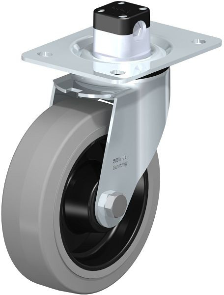 Blickle LE-POEV 160XR-CS11-SG Stahlblech-Lenkrolle mit Anschraubplatte & Zentralfeststeller, Elastik-Vollgummi, Grau, 850169