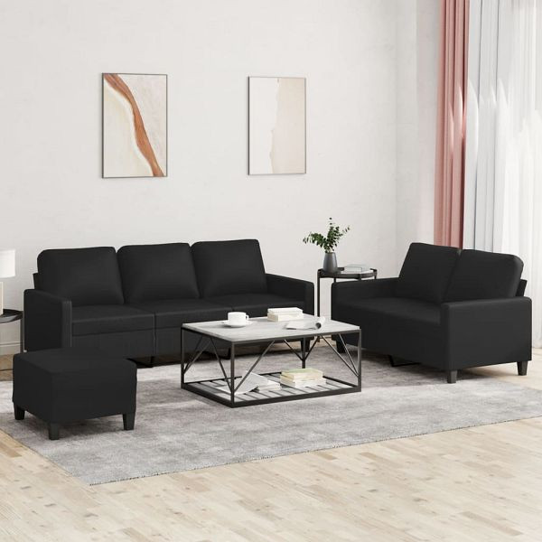 vidaXL 3-teilig Sofagarnitur mit Kissen Schwarz Kunstleder, 3201423