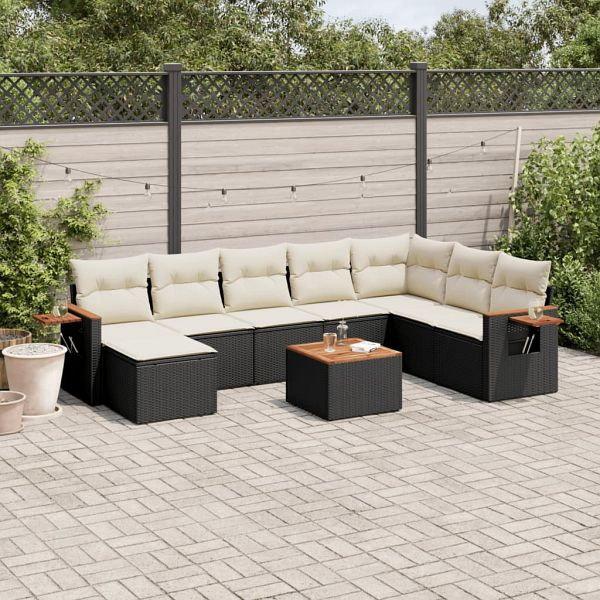vidaXL 9-teilig Garten-Sofagarnitur mit Kissen Schwarz Poly Rattan, 3227092