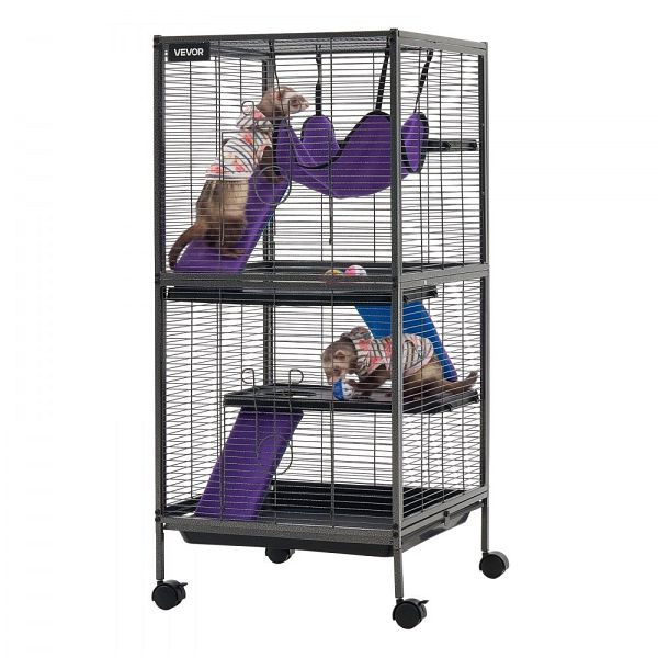 VEVOR Metall-Kleintierkäfig 52×52×113 cm, 4-stöckig, 13,97 mm Drahtabstand, feststellbare Rollen, JSXDL20520541HLOG002V0