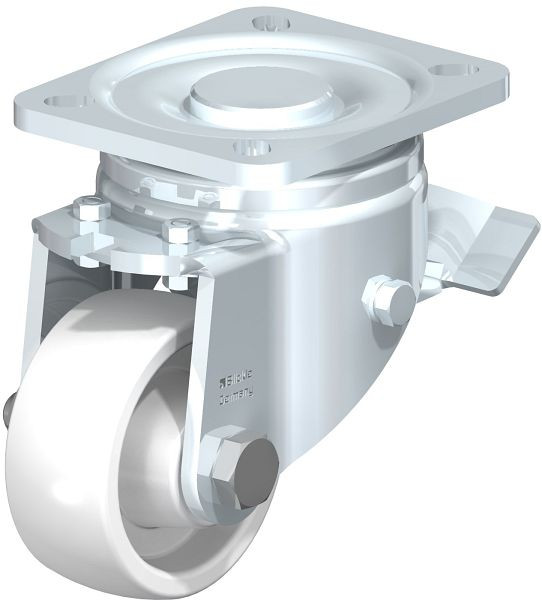 Blickle LH-SPO 75G-ST Stahlblech-Lenkrolle, Schwerlast-Ausführung, mit Anschraubplatte & Feststeller, Polyamid, Weiß, 271767