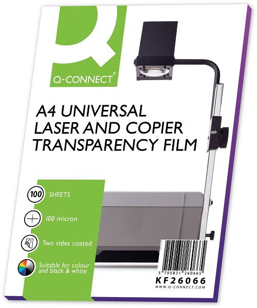 Q-Connect Kopier-Folien - A4, 0,10 mm, 100 Folien, schwarz/weiß Kopien, VE: 100 Stück, KF26066