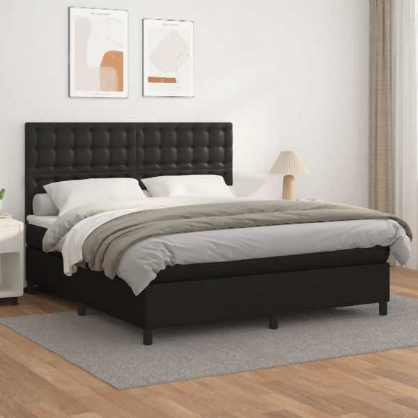 vidaXL Boxspringbett mit Matratze Schwarz 180x200 cm Kunstleder, 3142857