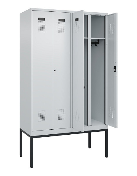 C+P Schwarz-Weiß-Spind Evolo PLUS, Gestell, 4 Abteile, 2120x1200x500mm, 7035/703, Zylinderschloss, 0490327-40 S10040