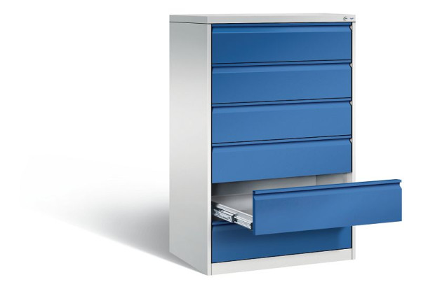C+P Karteischrank Acurado, H1357xB787xT590mm, Farbe: Lichtgrau / Enzianblau, Griffleiste, 12936-323 S10011