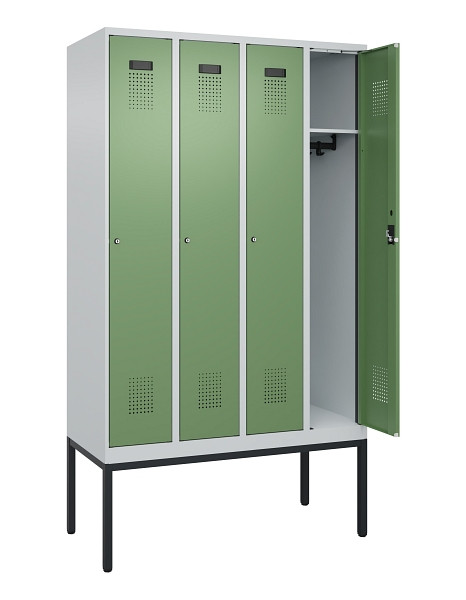C+P Spind Evolo PLUS, Gestell, 4 Abteile, 2120x1200x500mm, 7035/6011, Verschluss Zylinderschloss, Ablageböden 4, 0490307-40 S10037