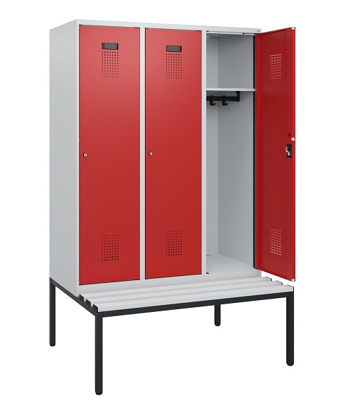 C+P Spind Evolo PLUS, 3 Abteile, 1950x1200x815mm, 7035/3000, Zylinderschloss, Material Sitzfläche Kunststoff, Sitzbank, 0490505-32 S10084