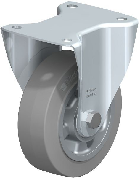 Blickle B-ALEV 150K-SG Stahlblech-Bockrolle, mittelschwere Ausführung, mit Anschraubplatte, Elastik-Vollgummi, Grau, 615591