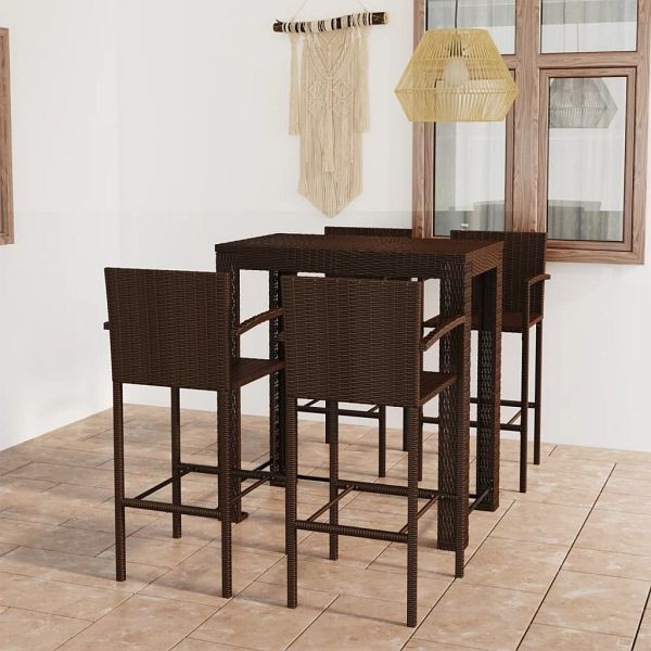 vidaXL 5-teilig Garten-Bar-Set mit Armlehnen Poly Rattan Braun, 3064810