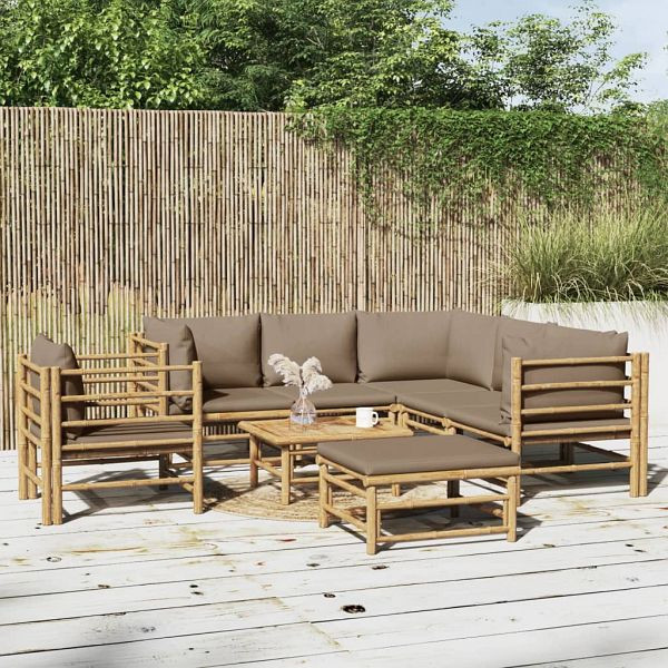 vidaXL 8-teilig Garten-Lounge-Set mit Kissen Taupe Bambus, 3155126