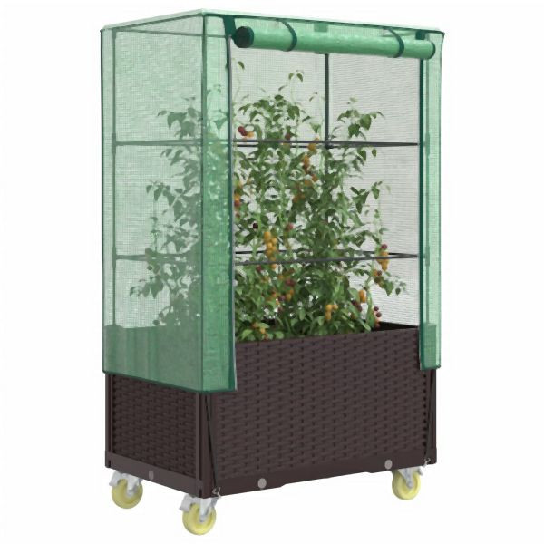 vidaXL Hochbeet mit Aufsatz und Rollen Rattan-Optik 80x50x182 cm, 4015808