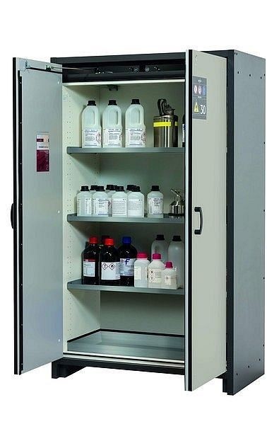 asecos Sicherheitsschrank Q-CLASSIC-30, Q30.195.116 in lichtgrau RAL 7035 mit 3x Fachboden (Edelstahl), 31003-061-30010