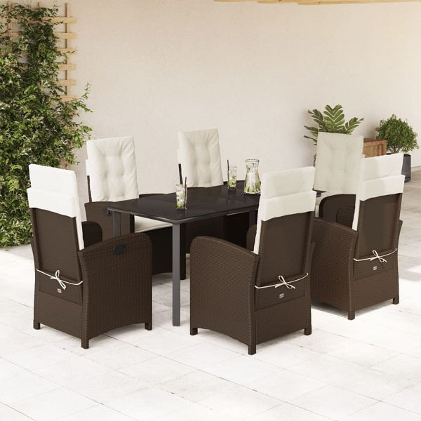 vidaXL 7-teilig Garten-Essgruppe mit Kissen Braun Poly Rattan, 3212345
