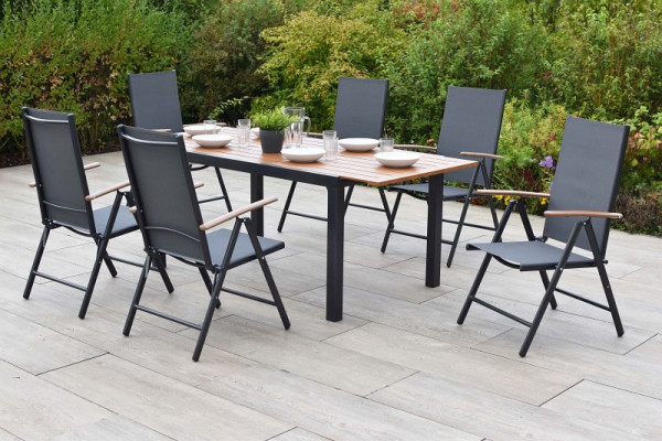 Merxx Valenza Set 7-teilig, 6 Valenza Klappsessel, 1 Ausziehtisch 150 (200) x 90 cm, folierte Tischplatte in Holzoptik, 51116-309
