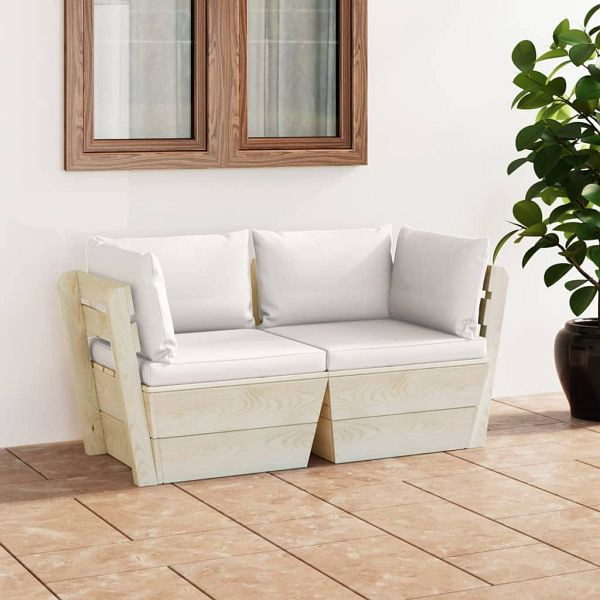 vidaXL Garten-Palettensofa 2-Sitzer mit Kissen Fichtenholz, 3063386