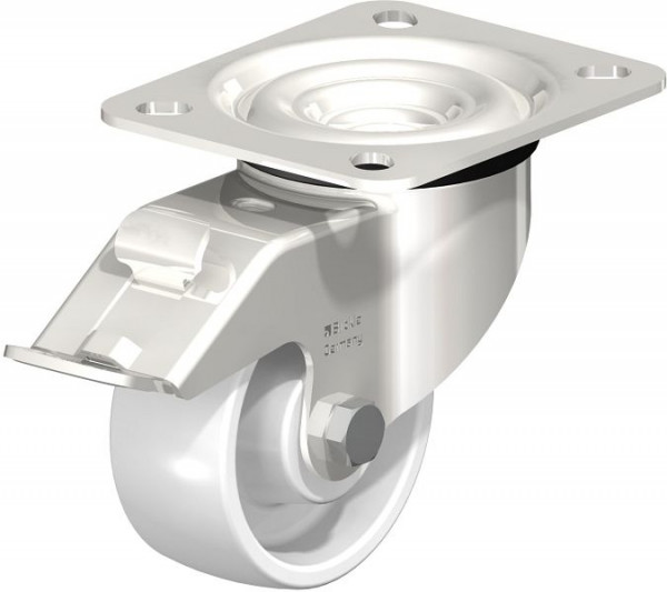 Blickle LEX-PO 75XR-FI Edelstahl-Lenkrolle mit Anschraubplatte & Feststeller, Polyamid, Weiß, 473124