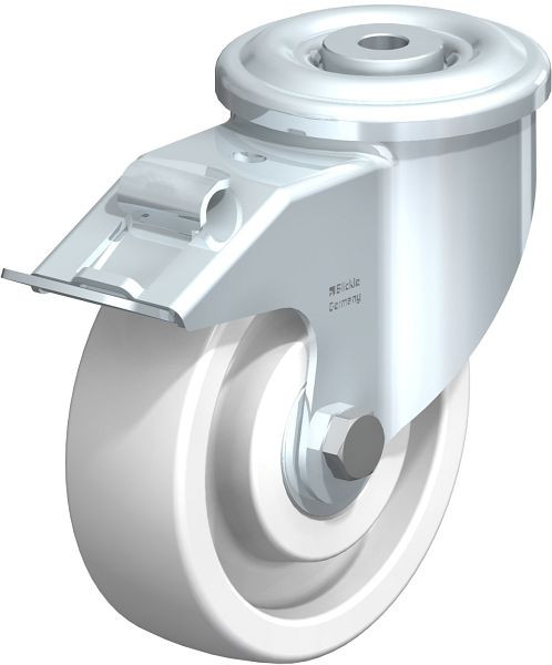 Blickle LKR-SPO 125K-FI Stahlblech-Lenkrolle, schwere Ausführung, mit Rückenloch & Feststeller, Polyamid, Weiß, 637728