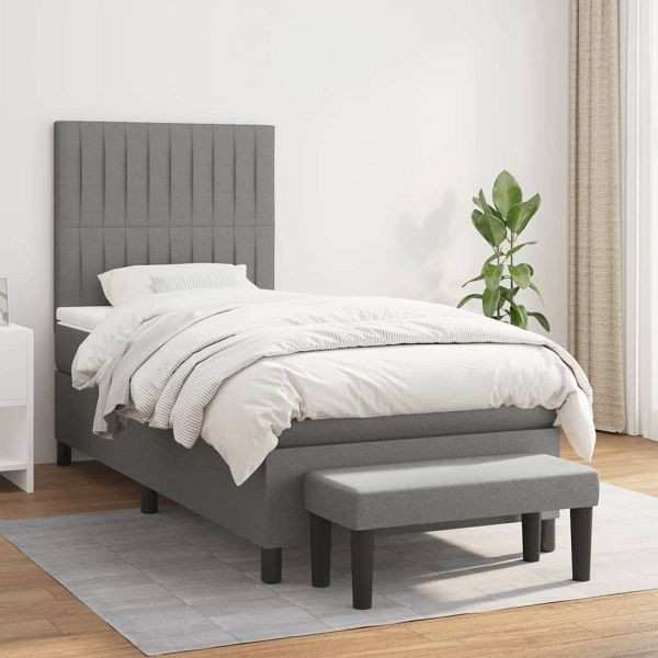 vidaXL Boxspringbett mit Matratze Dunkelgrau 90x190 cm Stoff, 3136718