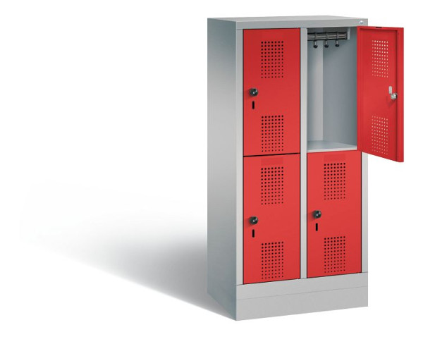 C+P Kindergarten-Spind doppelstöckig Evolo, H1300xB610xT300mm, Farbe: Weißaluminium / feuerrot, 483203-20 S10053