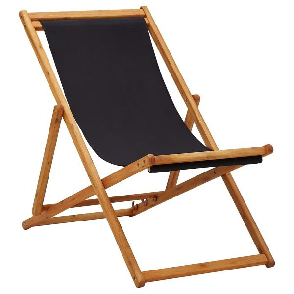 vidaXL Strandstuhl Klappbar Eukalyptusholz und Stoff Schwarz, 310316