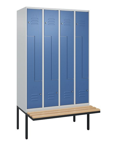 C+P Z-Spind Classic PLUS, Bank, 8 Abteile, 2120x1200x815mm, 7035/5023, Zylinderschlösser, Buche-Sitzleisten, 0800437-408 S10020