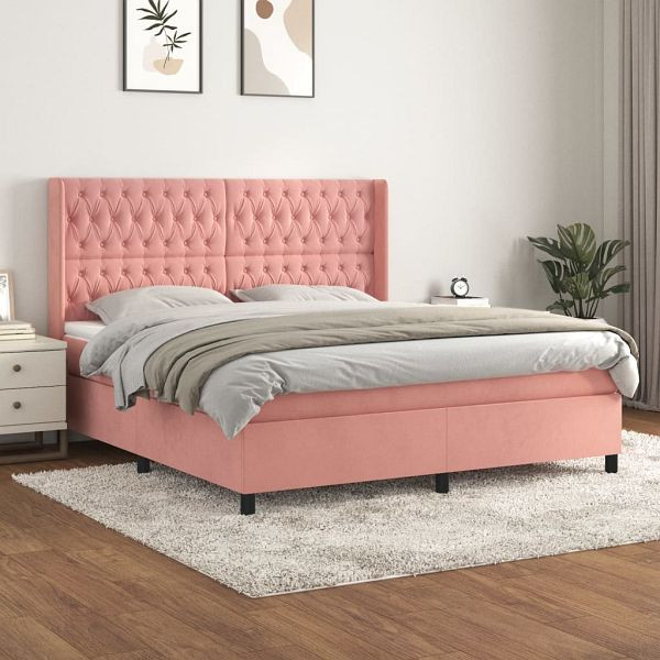 vidaXL Boxspringbett mit Matratze Rosa 180x200 cm Samt, 3132878