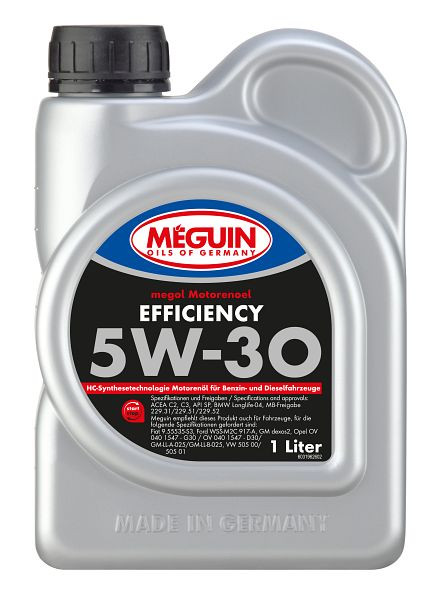 Meguin megol Motorenöl Efficiency SAE 5W-30, Kanister Kunststoff, VE: 1 Liter, 3196