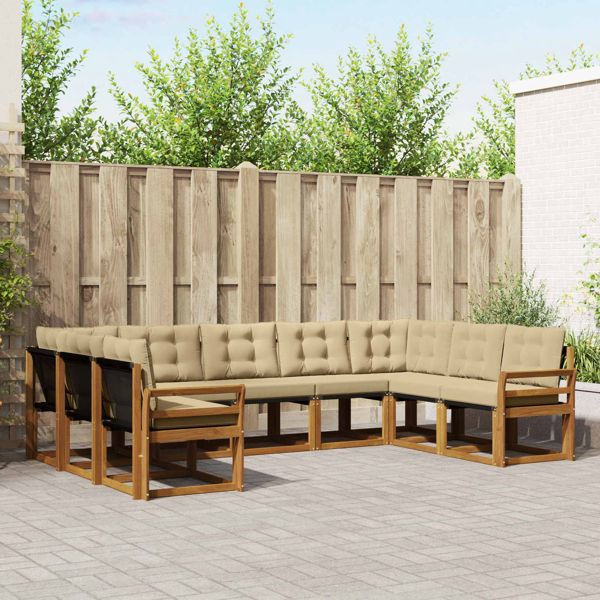 vidaXL Outdoor-Sofagarnitur 9-teilig Natur und Beige Massivholz Akazie, 3369052