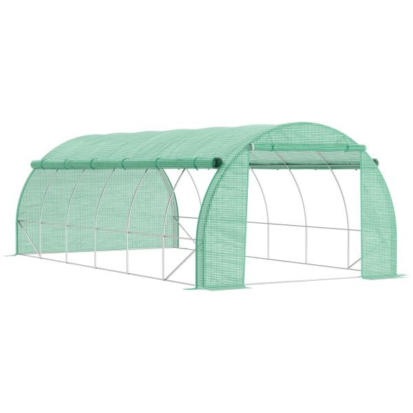 Outsunny Foliengewächshaus Polytunnel 6 x 3 x 2 m begehbares Gewächshaus mit aufrollbar Abdeckungen, UV-Schutz Stahlrohr Grün, 845-612GN