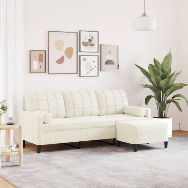vidaXL 3-Sitzer-Sofa mit Hocker Creme 180 cm Samt, 3278275