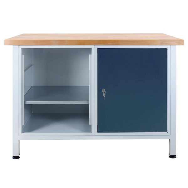 ADB Werkbank Tür + Regalteil -1, Maße: 1200x600x840mm (BxTxH), Farbe Werktisch: grau, RAL 7035, Farbe Tür: Anthrazitgrau (RAL 7016), 42925