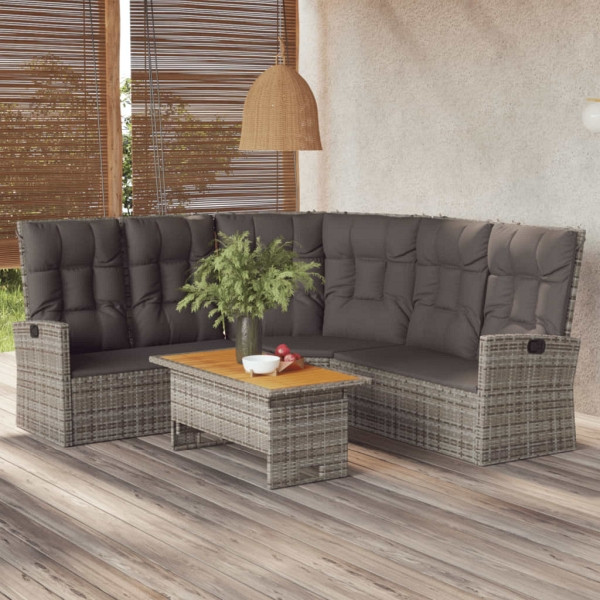 vidaXL Ecksofa mit Liegefunktion und Kissen Grau Poly Rattan, 362182