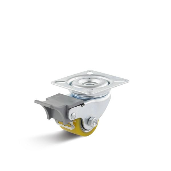 Torwegge Polyurethan Mini-Schwerlast-Lenkrolle, bis 100 kg, Rad-Ø 35 mm, Radbreite 27 mm, Gesamthöhe 52,8 mm, Loch bis 48 x 48 mm, Radfeststeller, 0051033