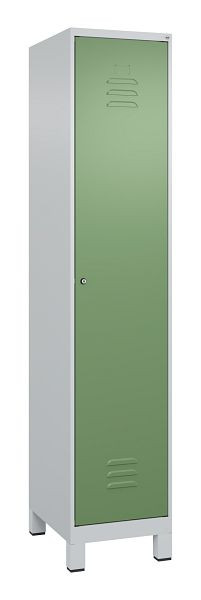 C+P Umkleidespind Classic PLUS mit Mitteltrennwand, Füße, 1950x400x500mm, 7035/6011, Zylinderschloss, 080010-12F S10024