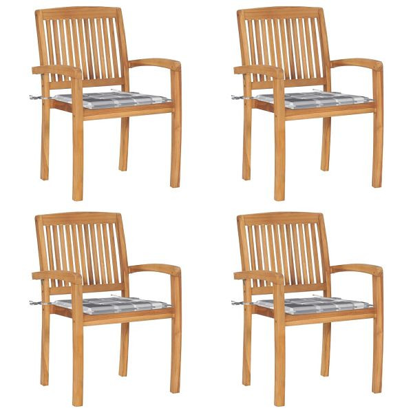 vidaXL Stapelbare Gartenstühle mit Kissen 4 Stück Massivholz Teak, 3073224