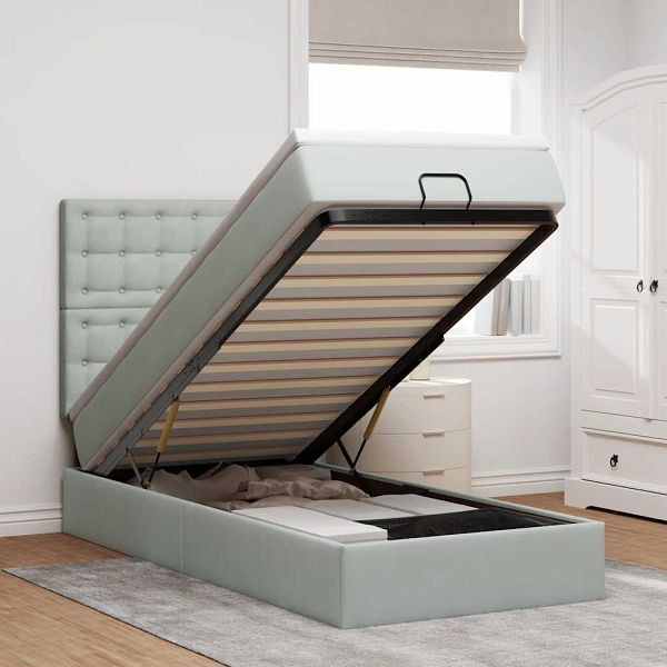 vidaXL Ottoman-Bett mit Matratzen & LEDs Hellgrau 90x200 cm Samt, 3314438
