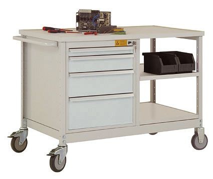 Manuflex ESD-Mobile Werkbank Modell 2 mit Schubfächer und Einlegeböden, BxTxH 1135 x 590 x 805 mm, Lichtgrau, LW1001.7035