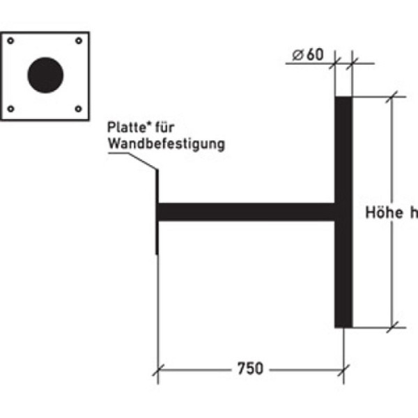 Stein HGS Ausleger für Wandbefestigung, ohne Querpfosten/Breite 900mm, alpwb090
