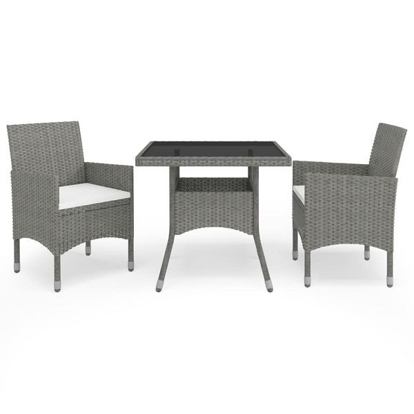 vidaXL 3-teilig Garten-Essgruppe Grau Poly Rattan und Glas, 3058309