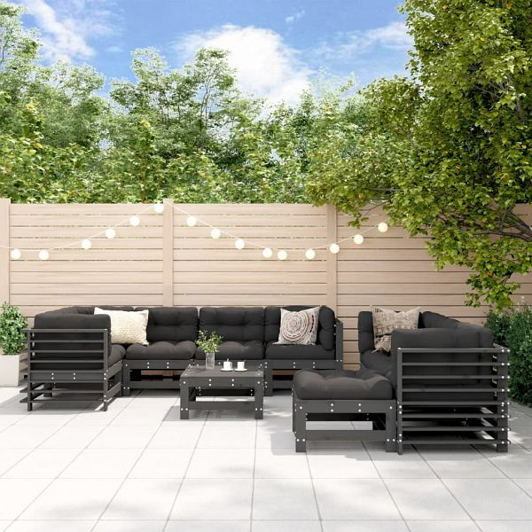 vidaXL 10-teilig Garten-Lounge-Set mit Kissen Grau Massivholz, 3186097