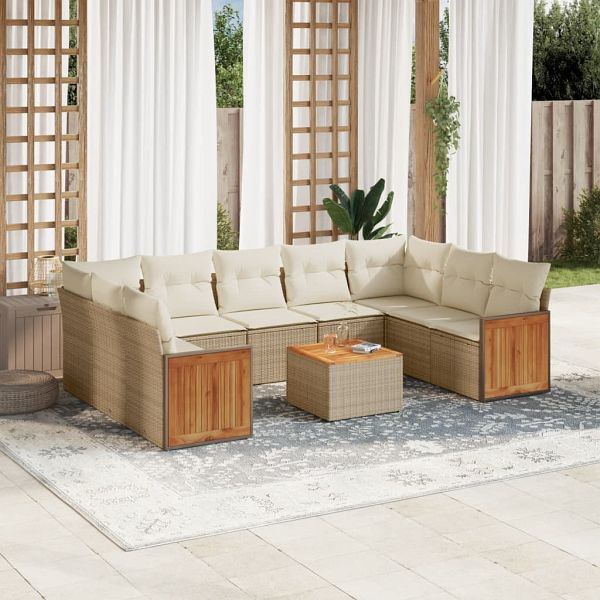 vidaXL 10-teilig Garten-Sofagarnitur mit Kissen Beige Poly Rattan, 3227962