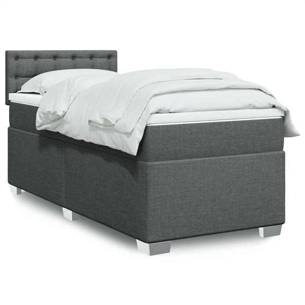 vidaXL Boxspringbett mit Matratze Dunkelgrau 90x200 cm Stoff, 3285786