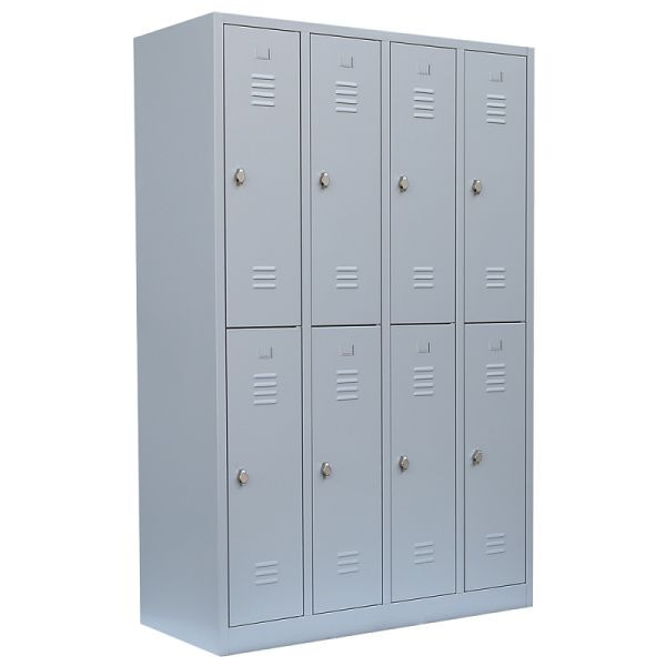 Lüllmann XL Garderobenschrank, 4 Abteile doppelstöckig, H 1950 x B 1170 x T 500 mm, lichtgrau, 521240